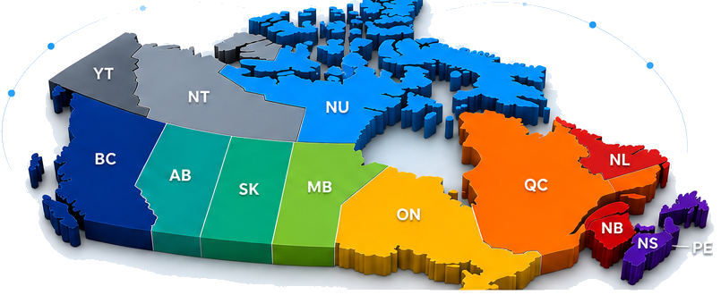 Color-coded Canada map highlighting provinces for municipal tax sale research
